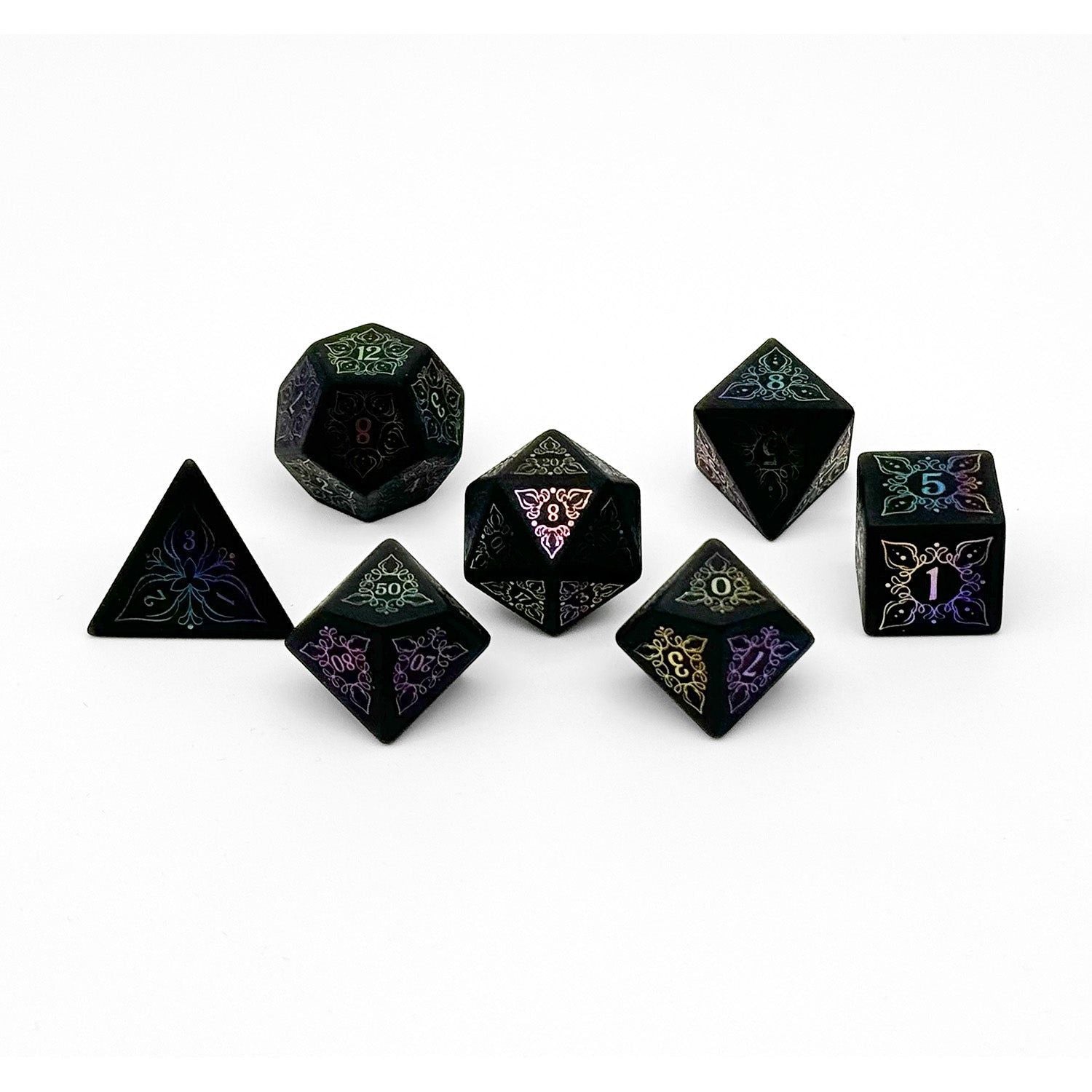 Black Obsidian - Raised Holographic 7 Piece RPG Set Gemstone Dice