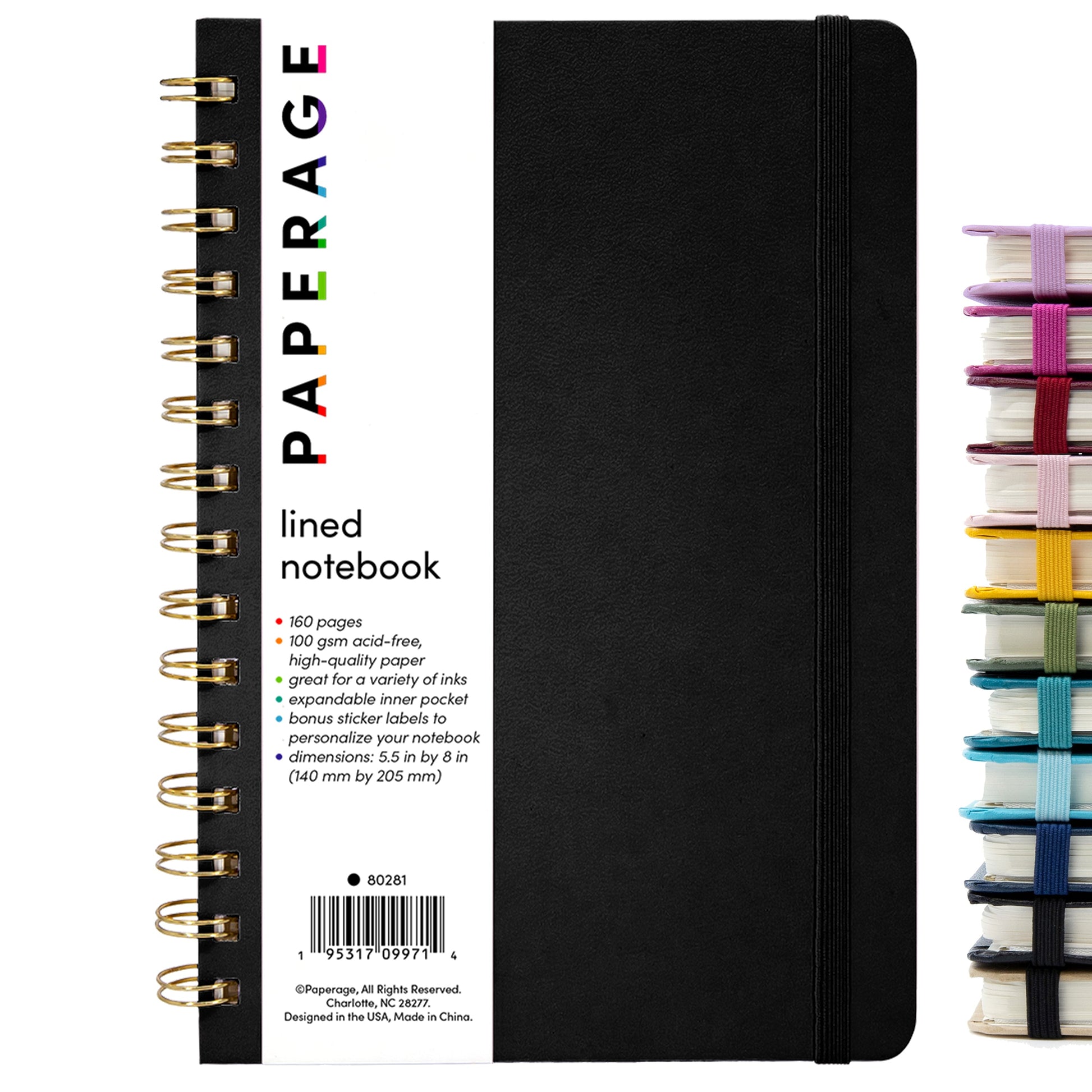 Spiral-Bound Hardcover Lined Notebook - Black front cover