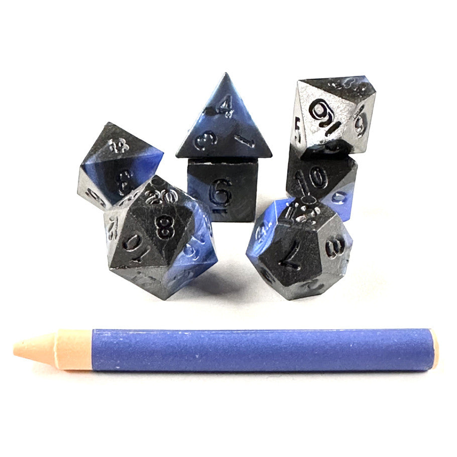 7-Set Advanced Dice & Crayon Set: Black/Blue Swirl