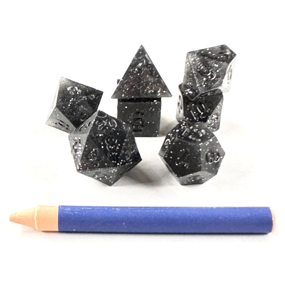 7-Set Advanced Dice & Crayon Set: Black Glitter