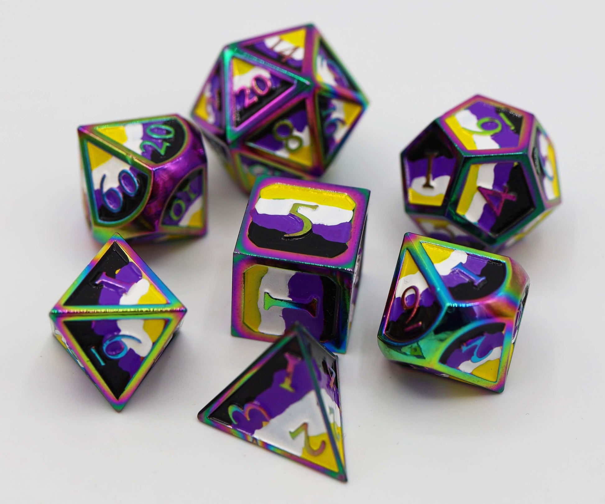 Nonbinary Pride Flag - Metal RPG Dice Set product image